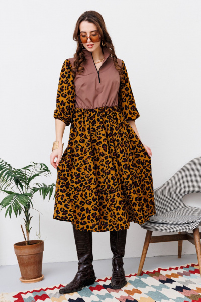 Платье NikVa 447-2 шоколад_горчичный леопард - фото 1