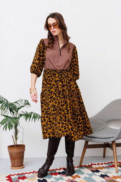 Платье NikVa 447-2 шоколад_горчичный леопард - фото 3