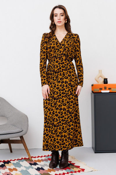 Платье NikVa 448-2 горчичный леопард - фото 1