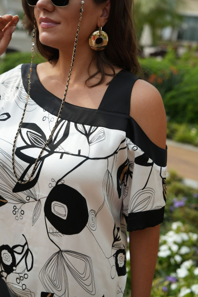 Блуза, юбка Vittoria Queen 20493 дизайн _цветы-черный_белый - фото 3