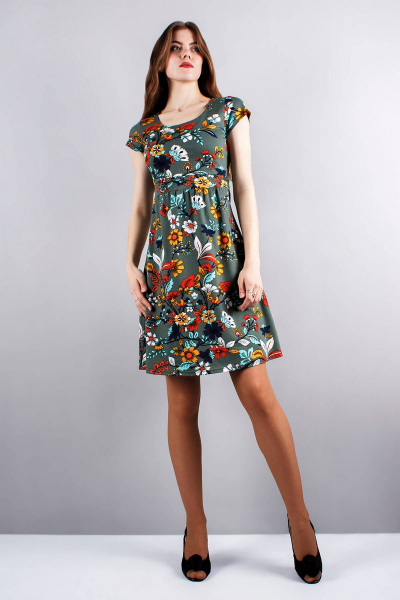 Платье Mita ЖМ651 зеленый+цветы - фото 1