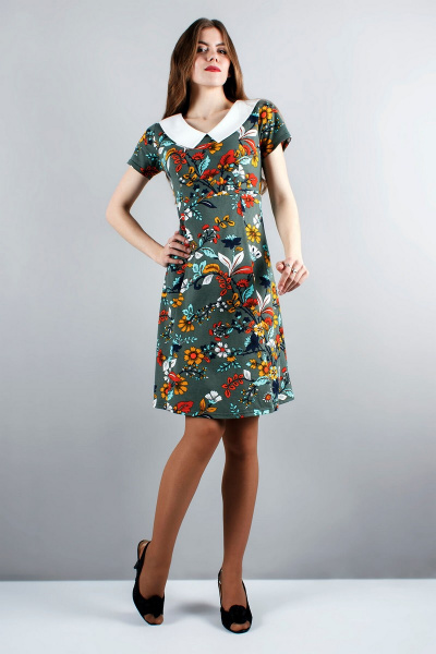 Платье Mita ЖМ820 зеленый+цветы - фото 1