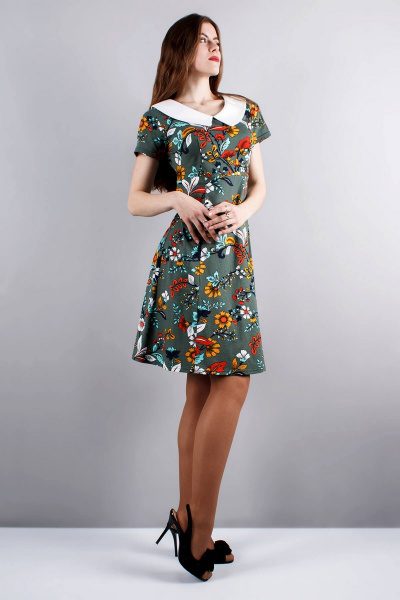 Платье Mita ЖМ820 зеленый+цветы - фото 2