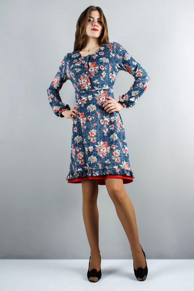Платье Mita ЖМ923 т.голубой+цветы - фото 1