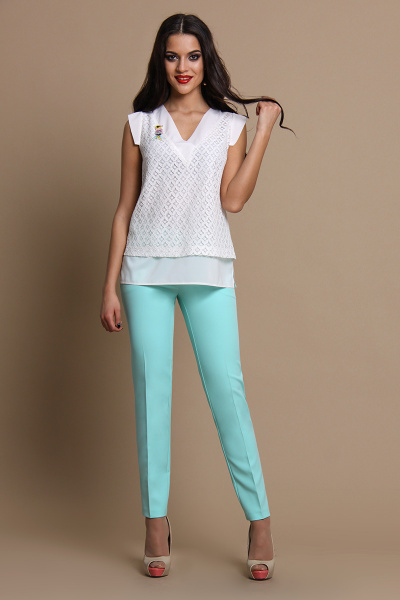 Блуза, брюки Alani Collection 554 белый+лазурный - фото 1