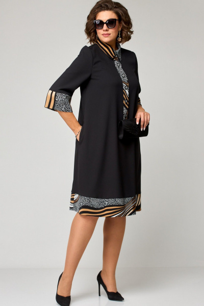 Платье EVA GRANT 7322 черный+принт_карамель - фото 3