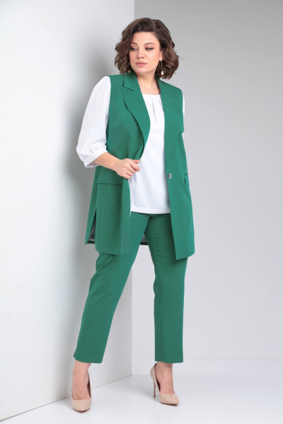 Блуза, брюки, жилет TVIN 7689 зеленый - фото 2