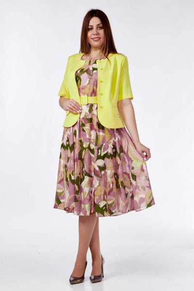 Жакет, платье Милора-стиль 1207 жёлтый,цветные_разводы - фото 1