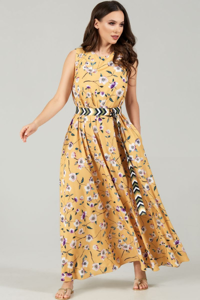 Платье, пояс Teffi Style L-1484 маки_на_горчице - фото 2