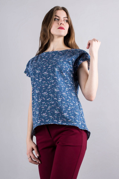 Блуза Mita ЖМ817 голубой+цветы - фото 1
