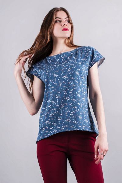 Блуза Mita ЖМ817 голубой+цветы - фото 3