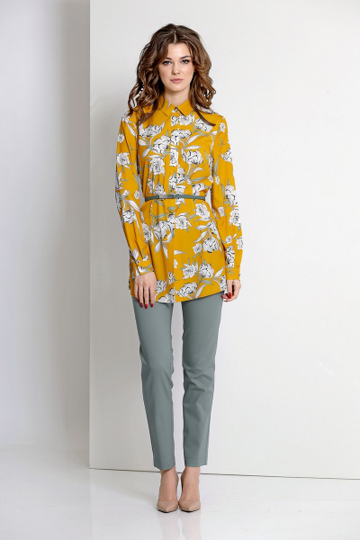 Блуза, брюки EOLA 1448 горчица+зелень - фото 1