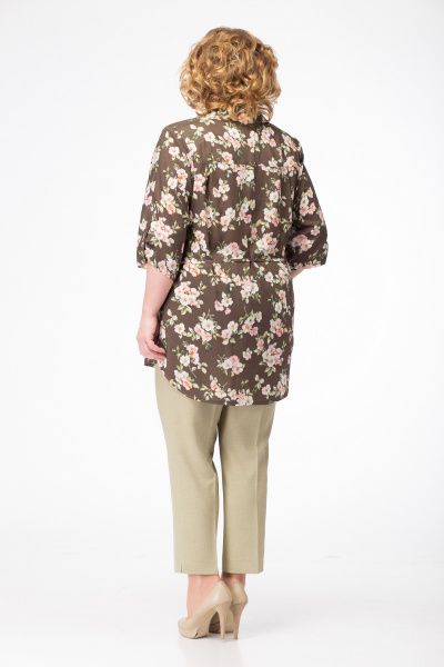 Блуза, брюки LadyThreeStars 1775 коричневый+оливковый - фото 2