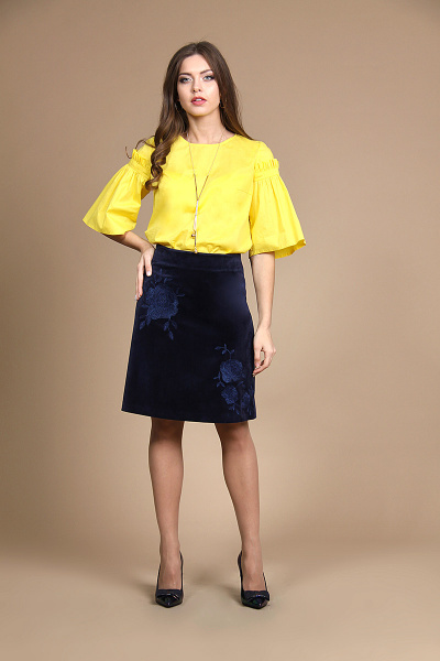 Блуза, юбка Alani Collection 706 желтый+темно-синий - фото 2