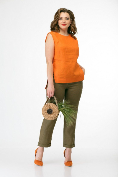 Блуза, брюки MALI 719-033 оранжевый+хаки - фото 3