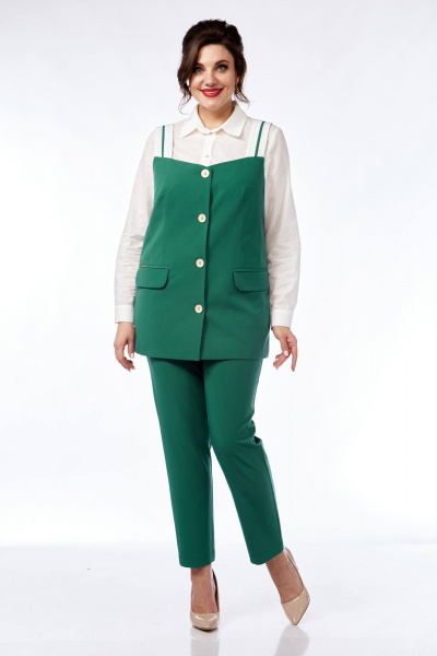 Блуза, брюки, жилет SVT-fashion 591 зеленый - фото 1