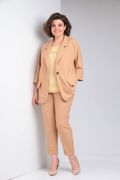 Блуза, брюки, жакет LadisLine 1490 карамель - фото 1