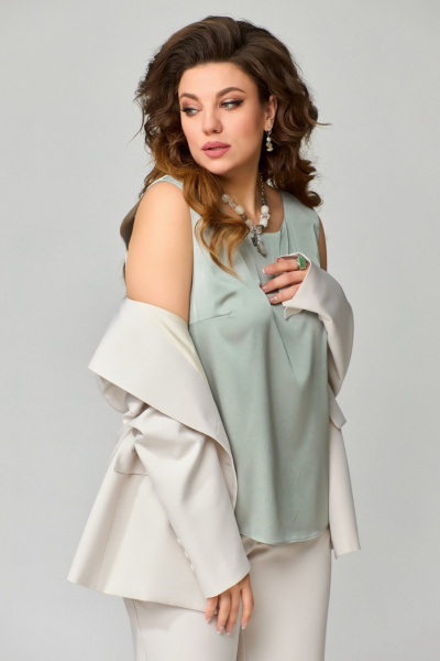 Блуза, брошь, жакет, юбка Fita 1461 серо-бежевый - фото 6