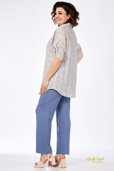 Блуза, брюки Lady Style Classic 1577/2 голубой_с_серым - фото 5