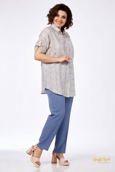 Блуза, брюки Lady Style Classic 1577/2 голубой_с_серым - фото 2