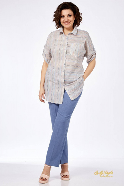 Блуза, брюки Lady Style Classic 1577/2 голубой_с_серым - фото 1