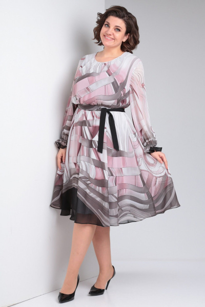 Платье Your size 2220 розово-серый_принт - фото 1