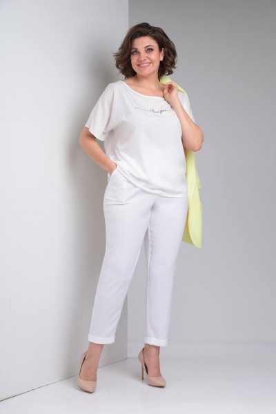 Блуза, брюки, жакет LadisLine 1490 нежно-желтый+белый - фото 4