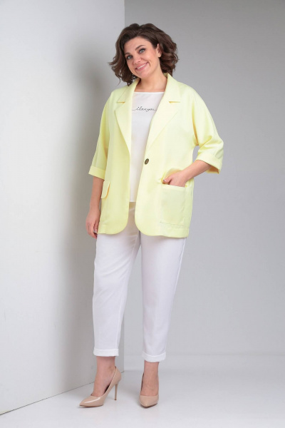 Блуза, брюки, жакет LadisLine 1490 нежно-желтый+белый - фото 2
