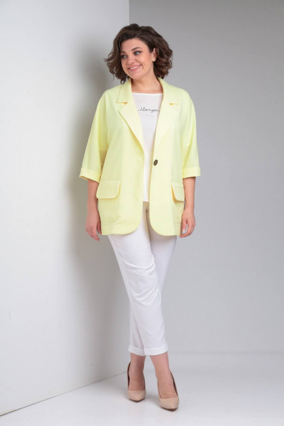 Блуза, брюки, жакет LadisLine 1490 нежно-желтый+белый - фото 1