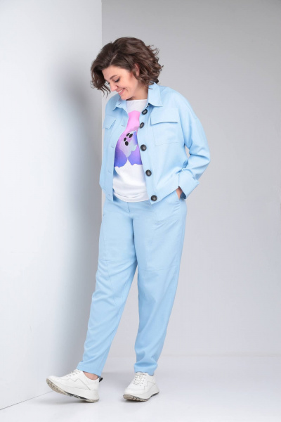 Блуза, брюки, жакет LadisLine 1493 голубой - фото 3