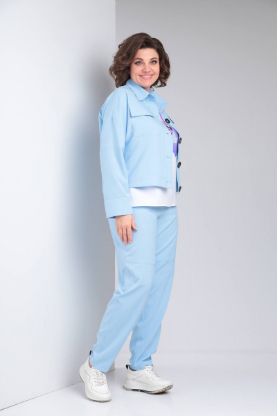 Блуза, брюки, жакет LadisLine 1493 голубой - фото 2