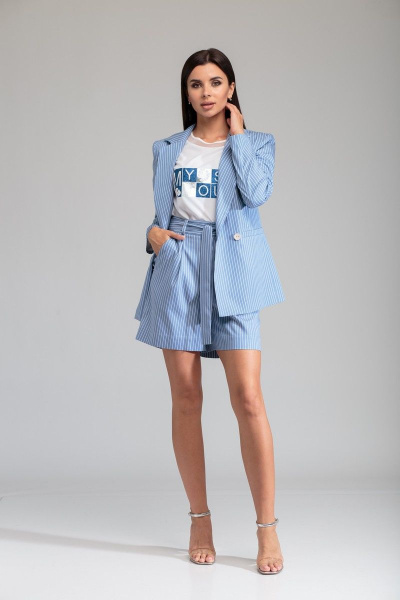 Блуза SandyNa 13800 белый+голубой - фото 5