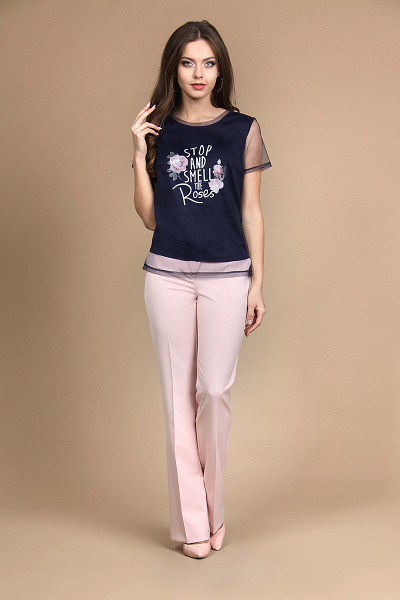 Блуза, брюки Alani Collection 717 темно-синий+розовый - фото 1