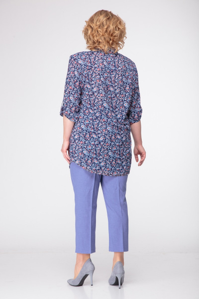 Блуза, брюки LadyThreeStars 1775 узоры+синий - фото 2
