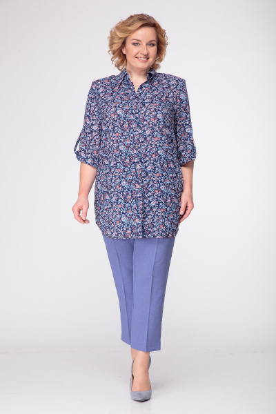 Блуза, брюки LadyThreeStars 1775 узоры+синий - фото 1