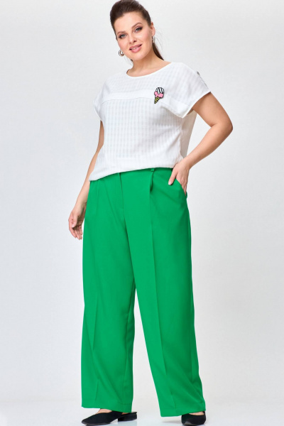 Блуза, брюки SOVA 11219 молочный+зеленый - фото 5