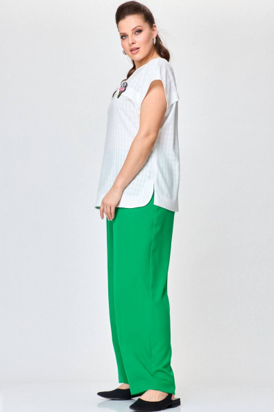 Блуза, брюки SOVA 11219 молочный+зеленый - фото 3