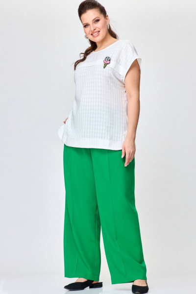 Блуза, брюки SOVA 11219 молочный+зеленый - фото 2