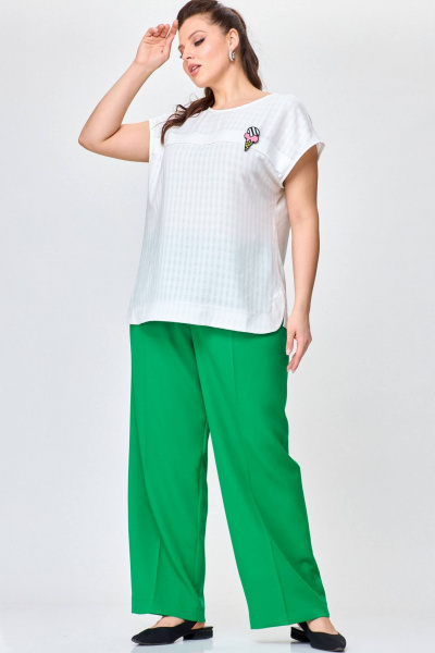 Блуза, брюки SOVA 11219 молочный+зеленый - фото 1