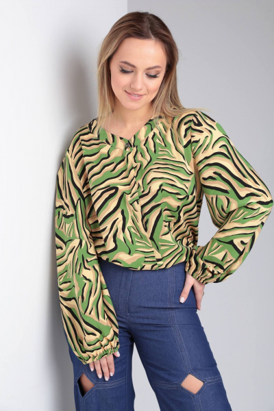Блуза Viola Style 1183 бежевый/зеленый - фото 1