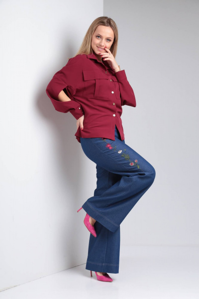 Брюки, рубашка Viola Style 20650 бордовый/синий - фото 3