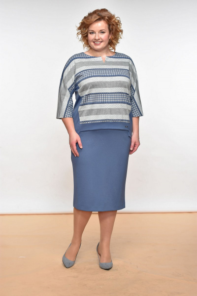Джемпер, юбка Lady Style Classic 1374 серо-голубой - фото 1