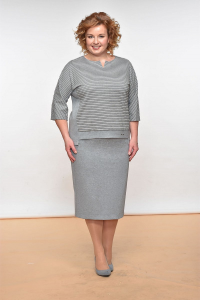 Джемпер, юбка Lady Style Classic 1374 серый+полоска - фото 1
