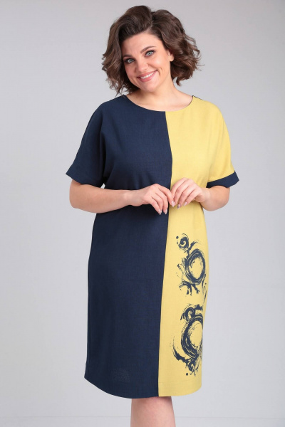 Платье LadisLine 1495 темно-синий+горчица - фото 6