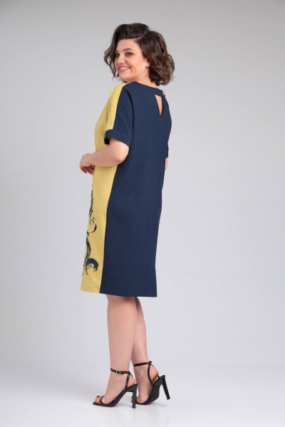 Платье LadisLine 1495 темно-синий+горчица - фото 5