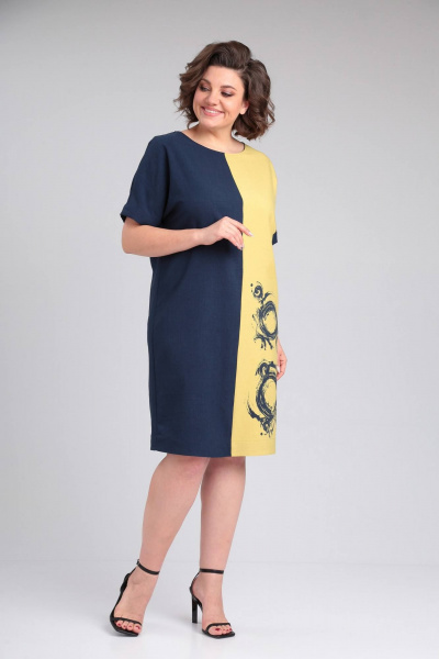 Платье LadisLine 1495 темно-синий+горчица - фото 3