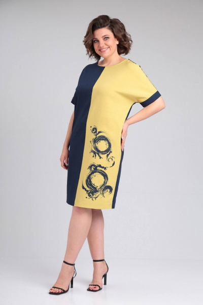Платье LadisLine 1495 темно-синий+горчица - фото 2