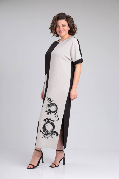 Платье LadisLine 1494 натуральный+черный - фото 5