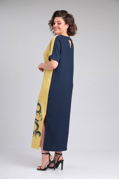 Платье LadisLine 1494 темно-синий+горчица - фото 7