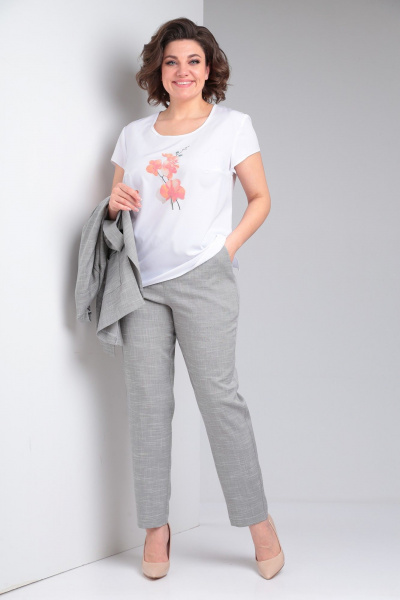 Блуза, брюки, жакет Tensi 372 серый+белый - фото 5